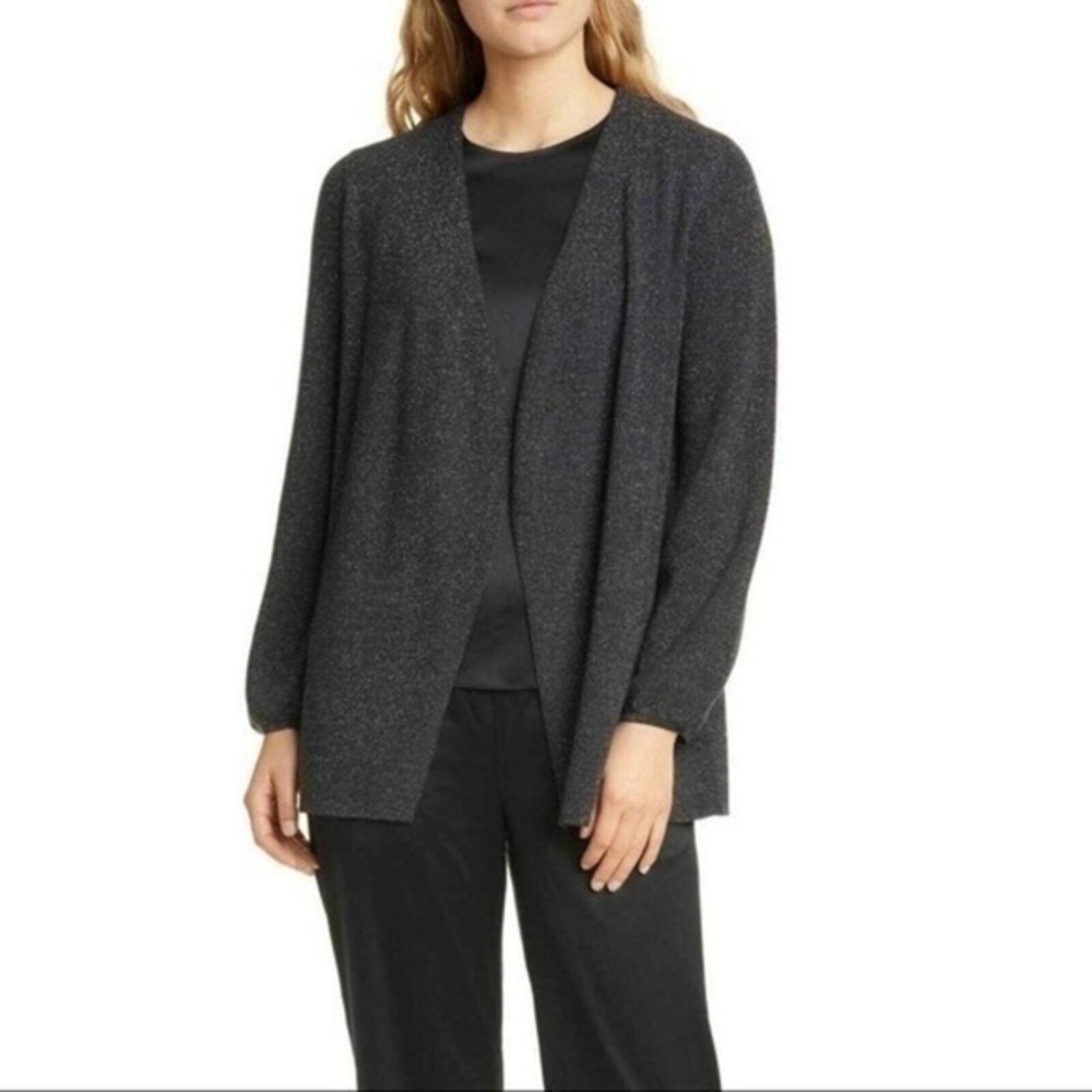 Eileen Fisher Metallic Long Sleeve Open Front Knit Cardigan Sweater Size XS NWT
